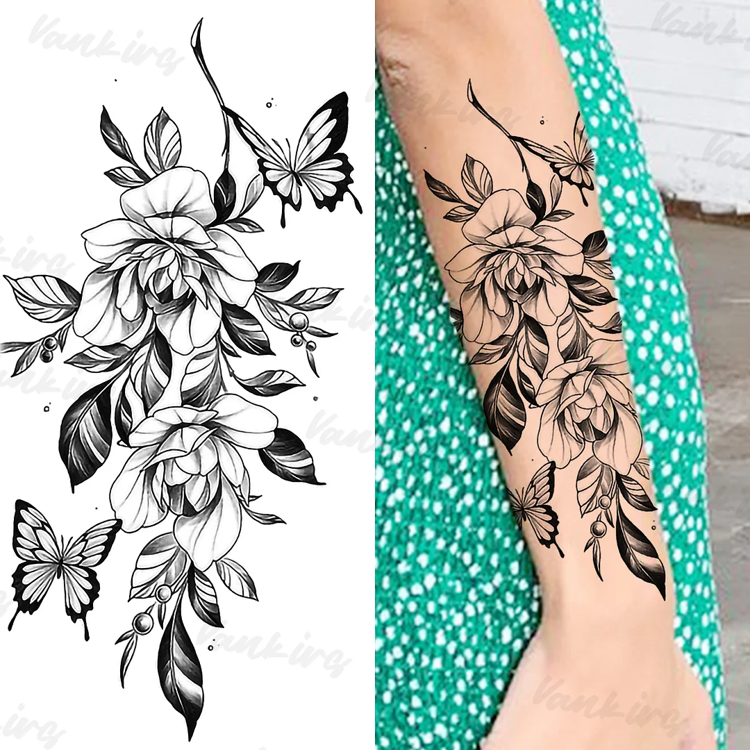 Sdrawing Flower Temporary Tattoos For Women Girls Realistic Lavender Butterfly Flower Fake Tattoo Sticker Forearm Body Tatoos 3D