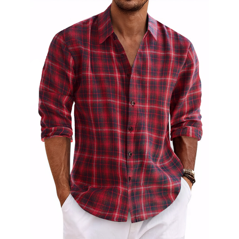 Men's Casual Lapel Double Pocket Slim Fit Long Sleeve Shirt
