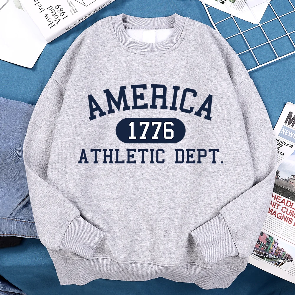 Unisex Retro America 1776 Athletic Dept Letter Printed Hoodies Pullover Sweatshirt