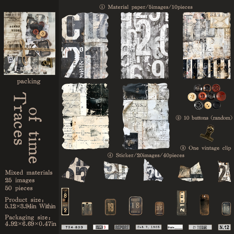 Material Package - My Junk Journals Series Vintage Number Label 