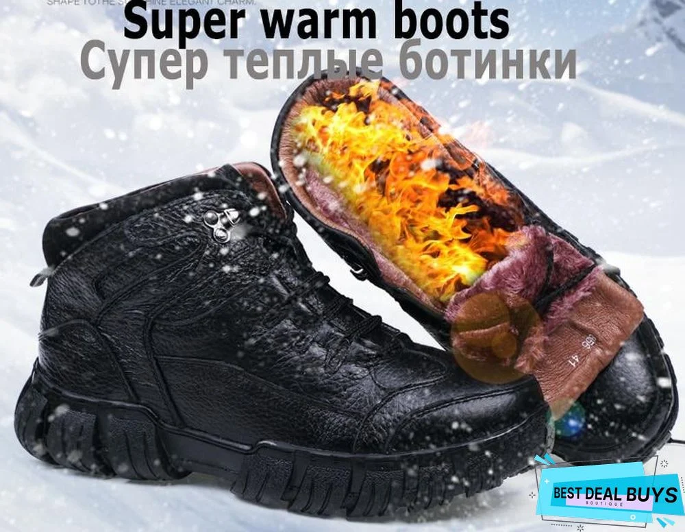Men's Boots High Quality Super Warm Winter Footwear Men Snow Boots Genuine Leather Men Shoes Men Military Fur Boots