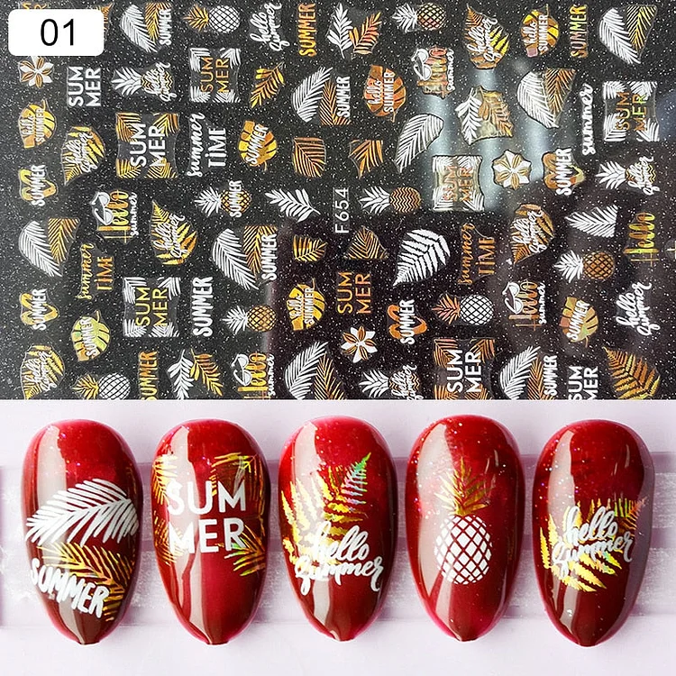 1 Sheet iridescent Nail Sticker Black leave 3D Transfer Beautiful Nail Decals Decoration Summer Popupar DIY Nail Design
