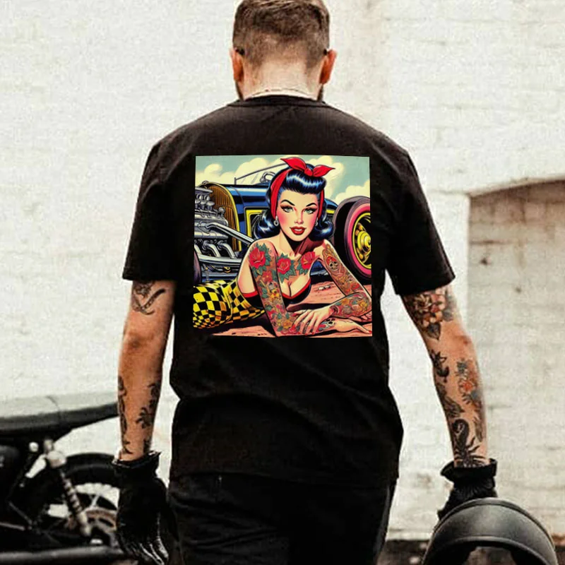 Sexy Tattooed Lady Classic Car Print Men's T-shirt