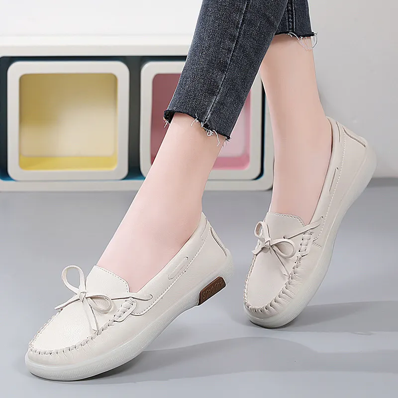 Yyvonne Yyvonne And Autumn Leather Shoes Women One Foot Bow Flat Single Shoes Korean Version Of The Lefu Shoes Casual Lazy Bean Shoes