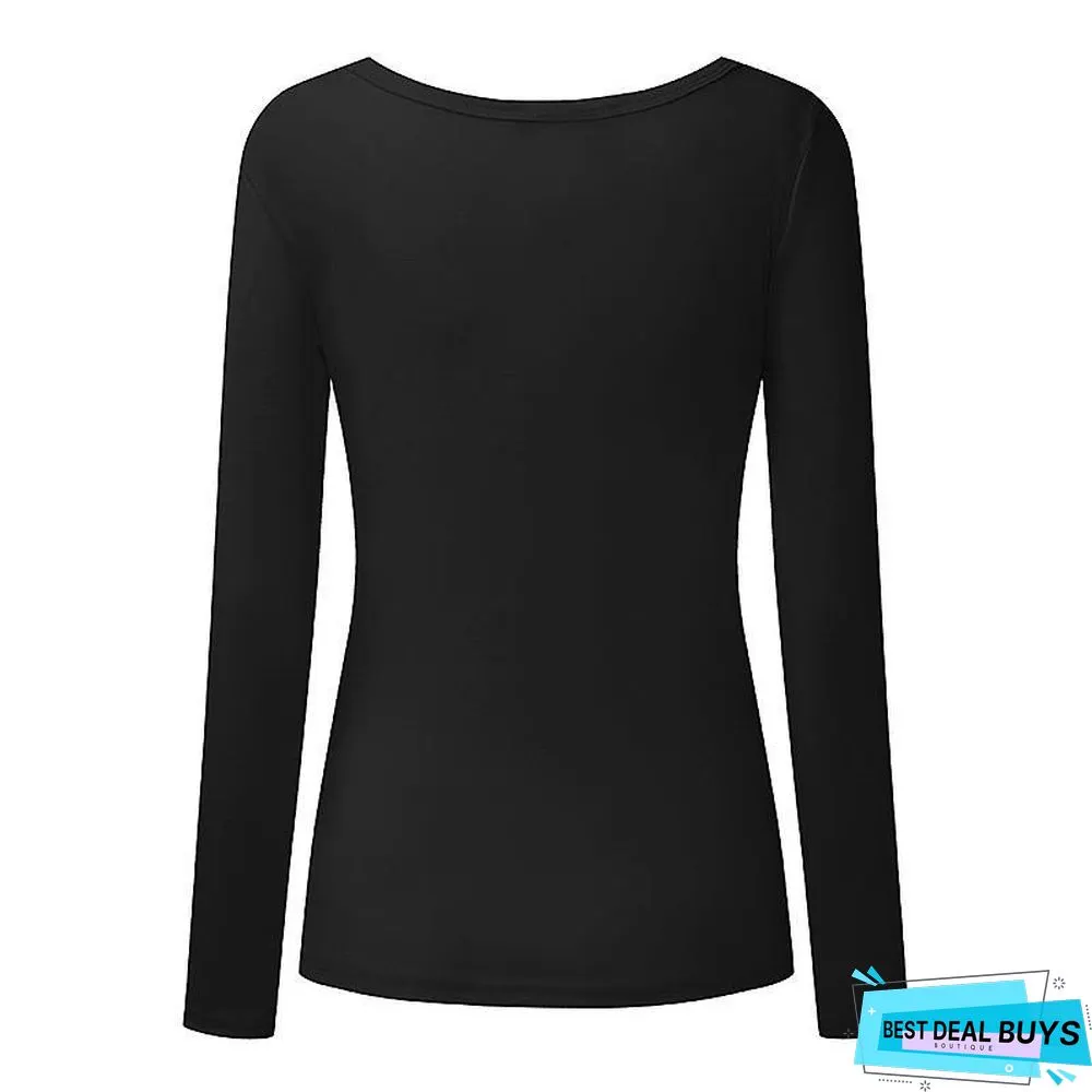 Plus Size Women Fashion Cotton Long Sleeve Casual T-Shirt Tee V-Neck Tops