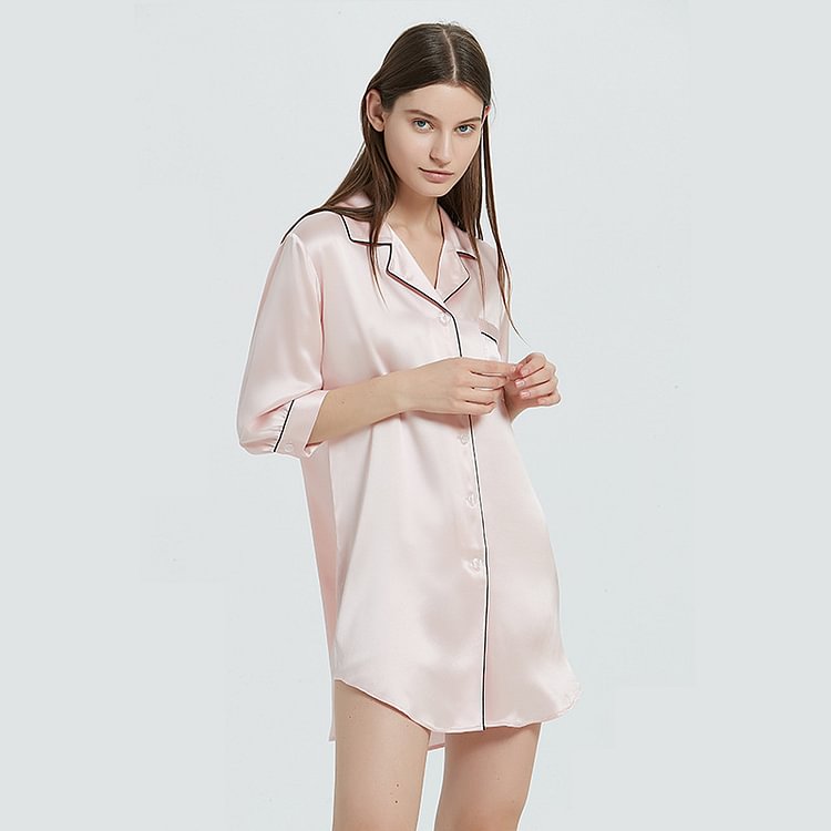 Silk Cardigan Mid Sleeve Shirt Nightdress