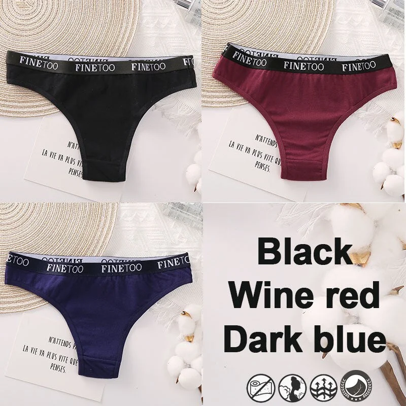 3PCS/Set Brazilian Panties Cotton Women's Underwear Sexy Lingerie Female Underpants Briefs Thong Girl Solid Color Finetoo Pantys