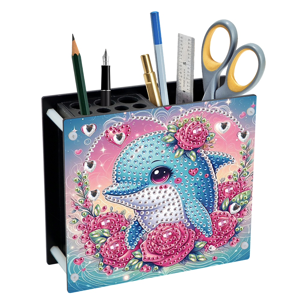 Acrylic Special Shaped DIY Diamond Painting Pencil Holder Organizer (Dolphin)