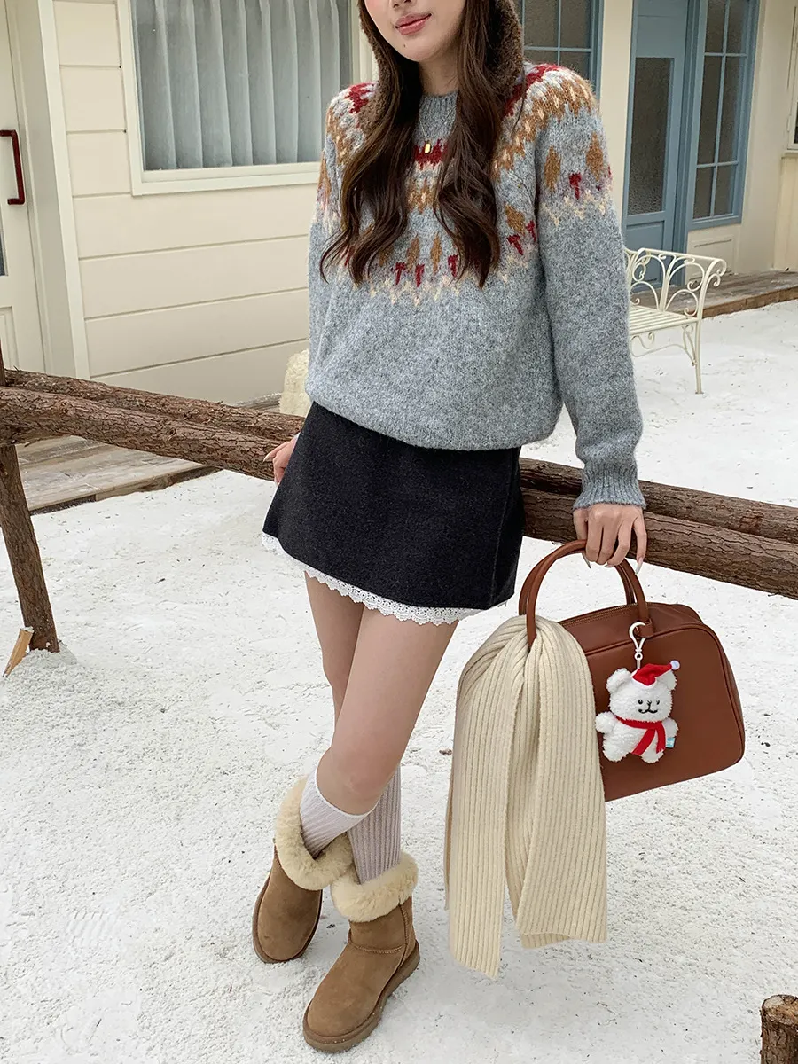 Nigikala Nigikala Morning Heart Symbol Korean Lace Spliced High-Waist A-Word Hairs And Short Skirt ZY3663