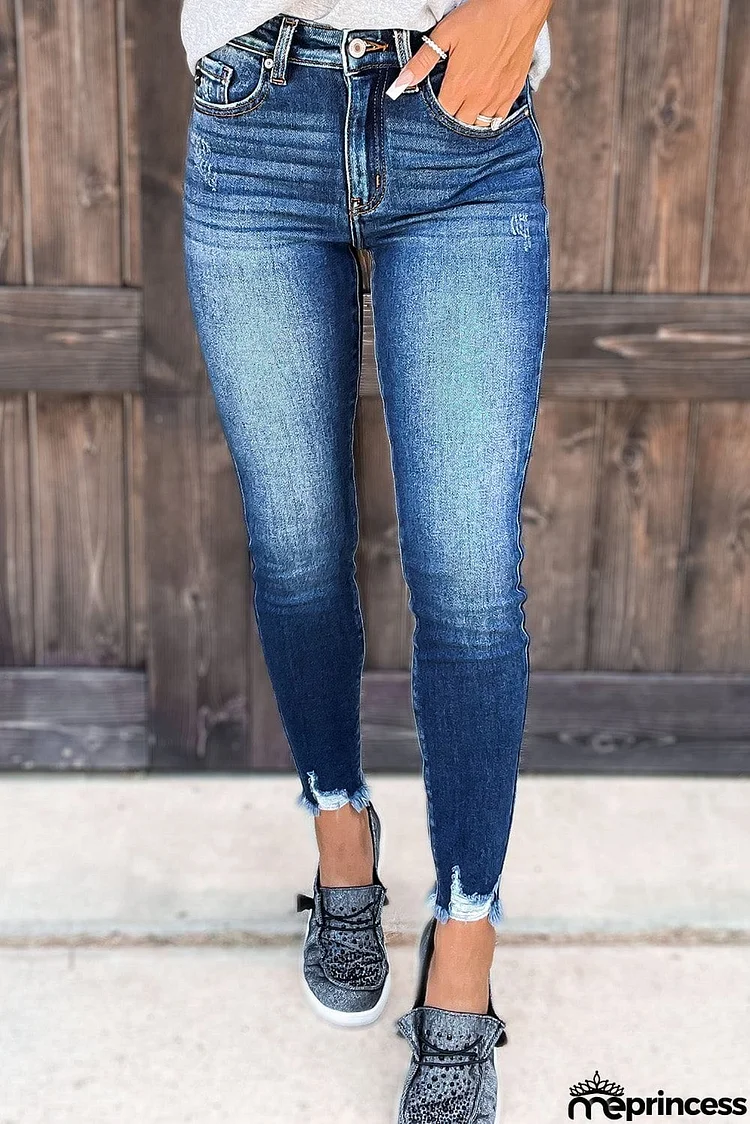 Raw Hem Ankle-length Skinny Jeans