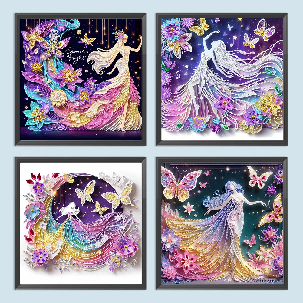 4pcs/Set Diamond Painting - Partial Special Shaped Drill - Elf Girl(Canvas|30*30cm)