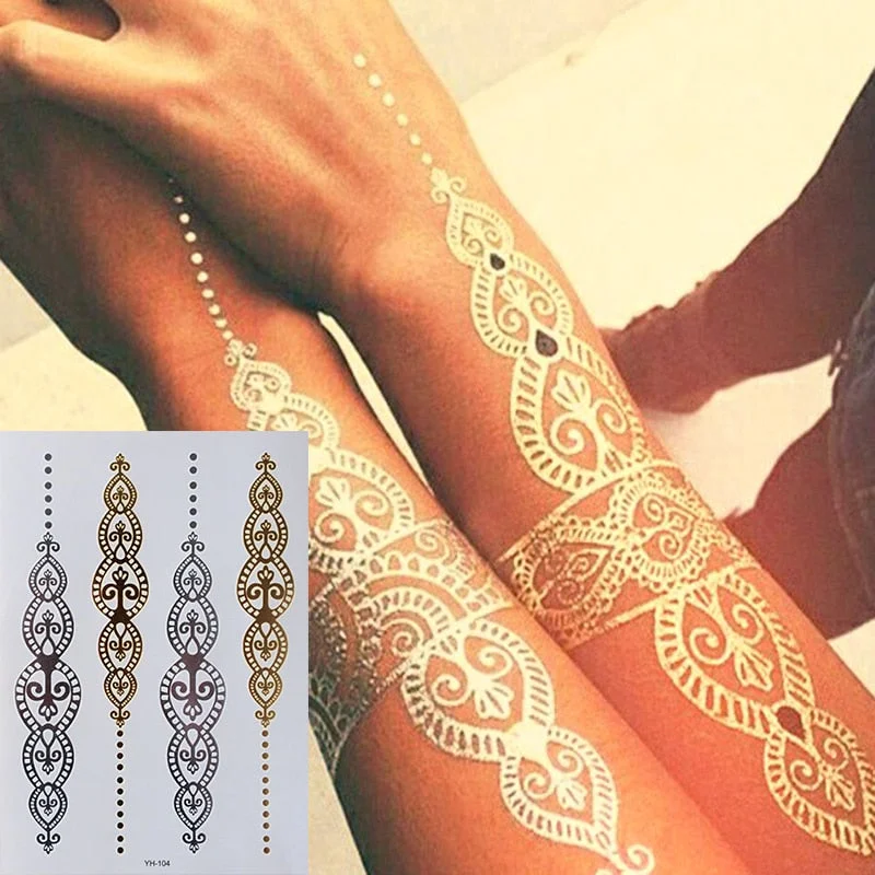 Body Art Painting Tattoo Stickers Glitter Metal Gold Silver Temporary Flash Tattoo Disposable Indians Tattoos