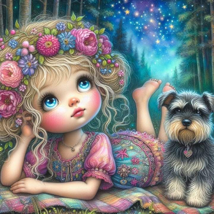 Big Eyes Doll Girl And Dog 40*40CM(Canvas) Diamond Painting gbfke
