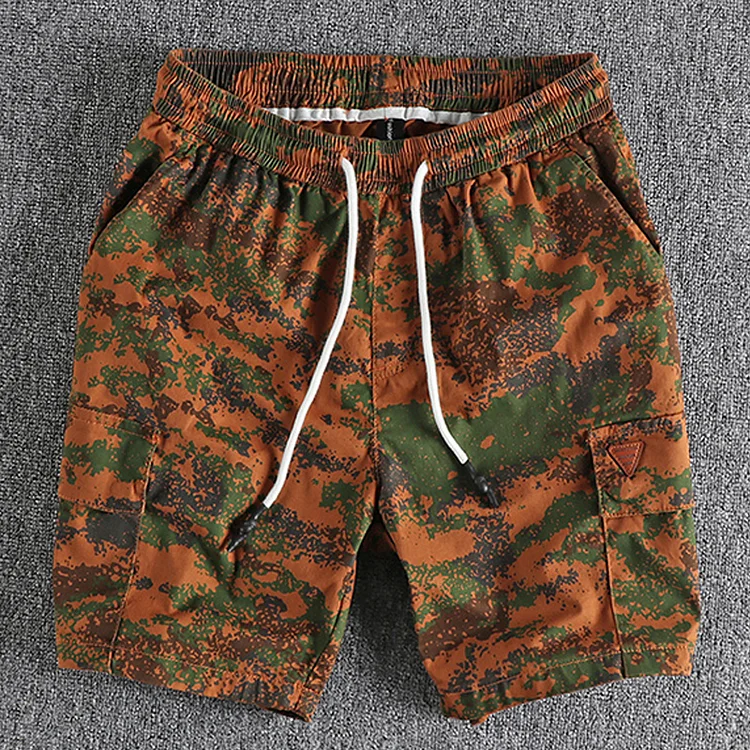Casual Camouflage Washed Micro-stretch Woven Cargo Pocket Shorts