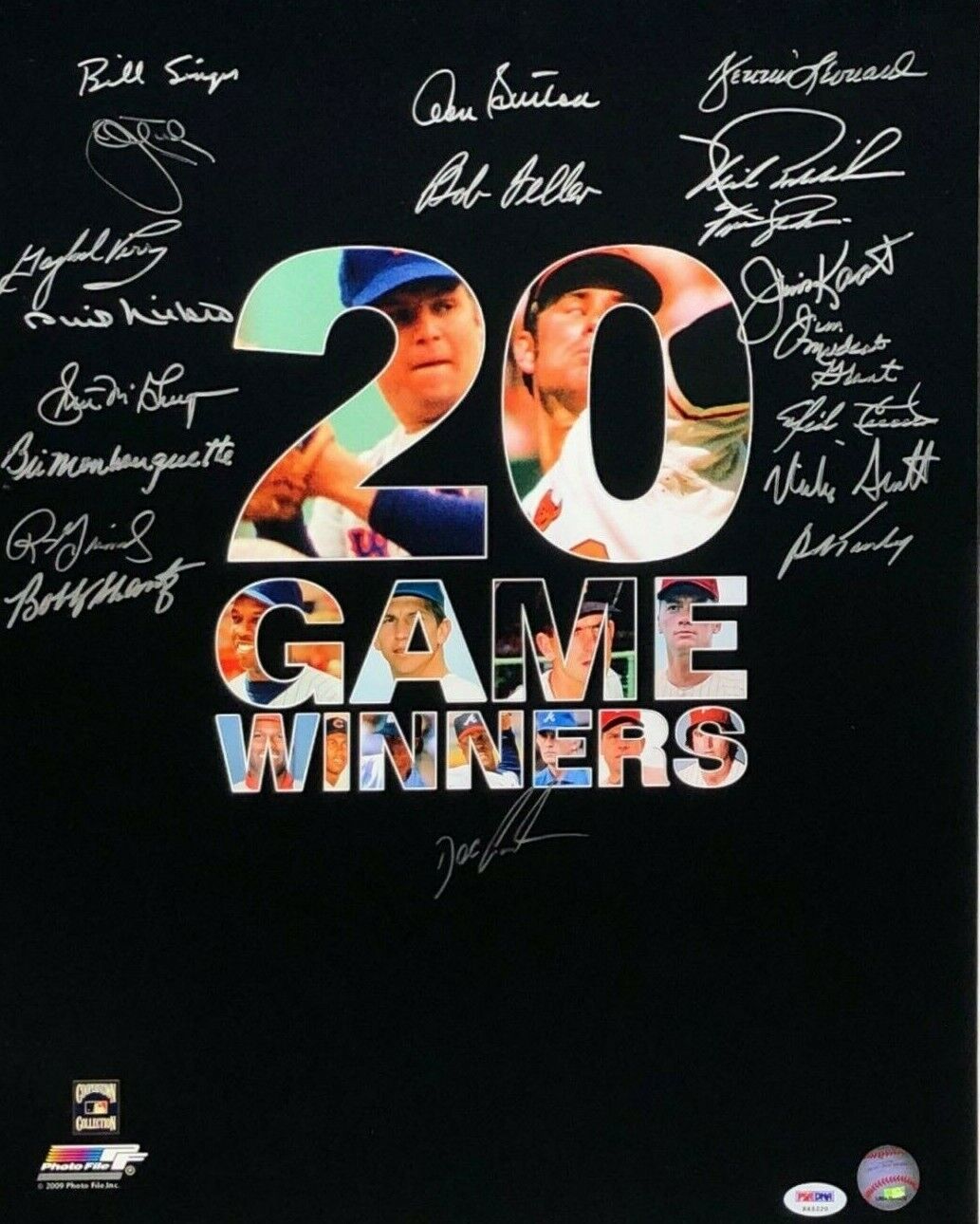 Bob Feller Don Sutton Doc Gooden Signed MLB 20 Game Winners 16x20 Photo Poster painting PSA