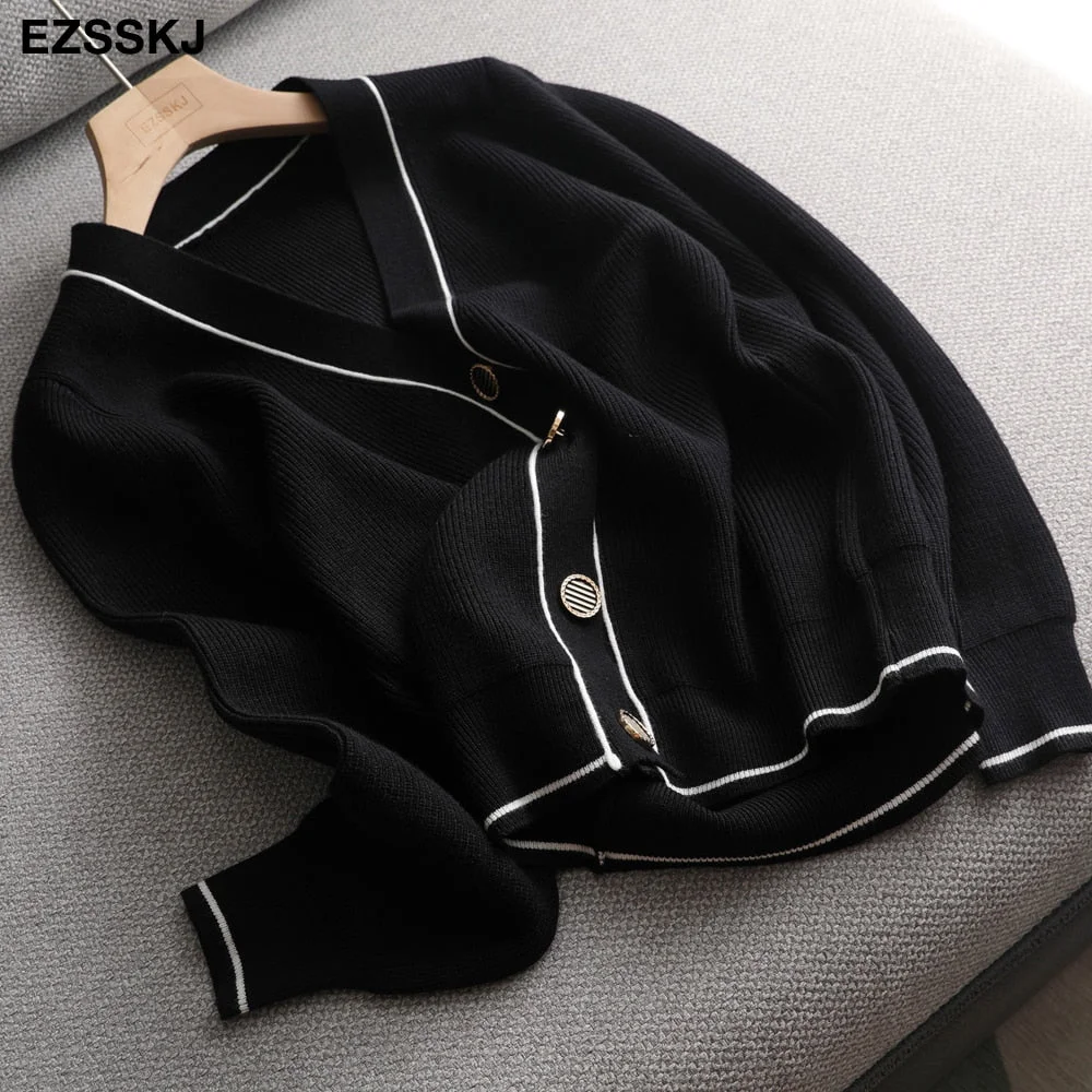 2021 white black solid Sweater cardigans jacket ladies new women thick sweater coat v-neck cardigan jacket coat outwear