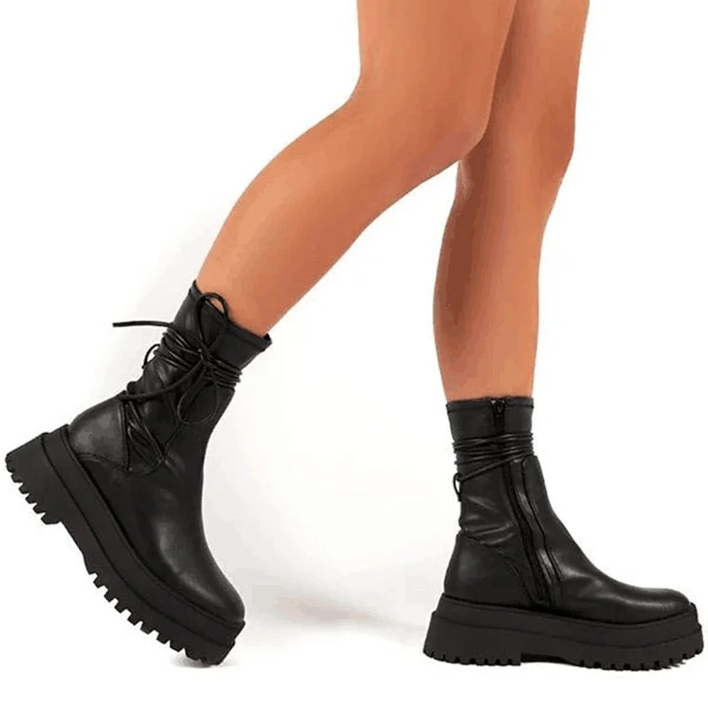 Women Ankle Boots Fashion Zipper Shoes Plafrom Fashion PU Plus Size Footwear Female Fashion Comfot Botas 2021 New Autumn Shoes