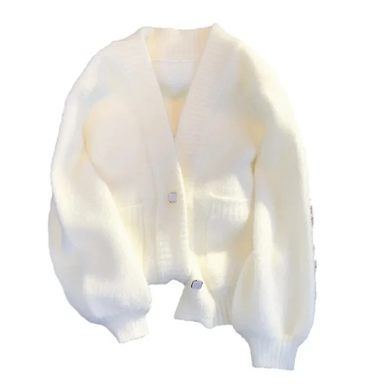 Uveng Knitted Sweater Cardigan Coat 2023 New Women Spring Autumn New Warm Comfortable Long Sleeve V-Neck Fashion Top Coat