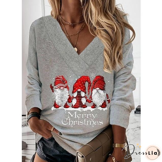Women's Sweatshirt Streetwear Graphic Christmas V Neck Long Sleeve