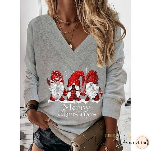 Women's Sweatshirt Streetwear Graphic Christmas V Neck Long Sleeve