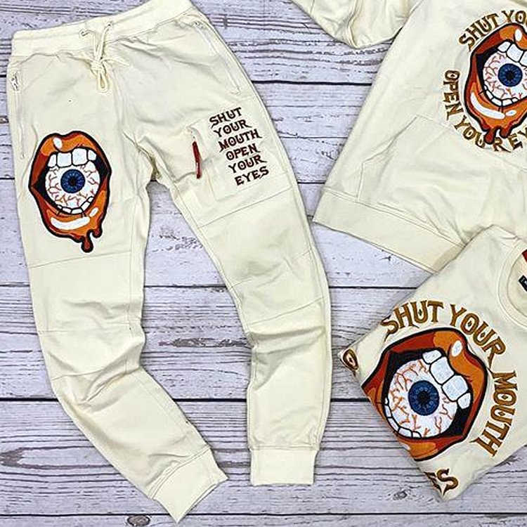 Shut your mouth open your eyes hoodie&sweatpant set &pants jeans