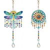 2pcs Dragonflies and Dreamcatchers DIY Acrylic Diamond Painting Wind Chime for Adult 5D Diamond Painting Suncatcher with Crystal Pendant Double Sided Hanging Diamonds Art Paint Ornament Gift for Home