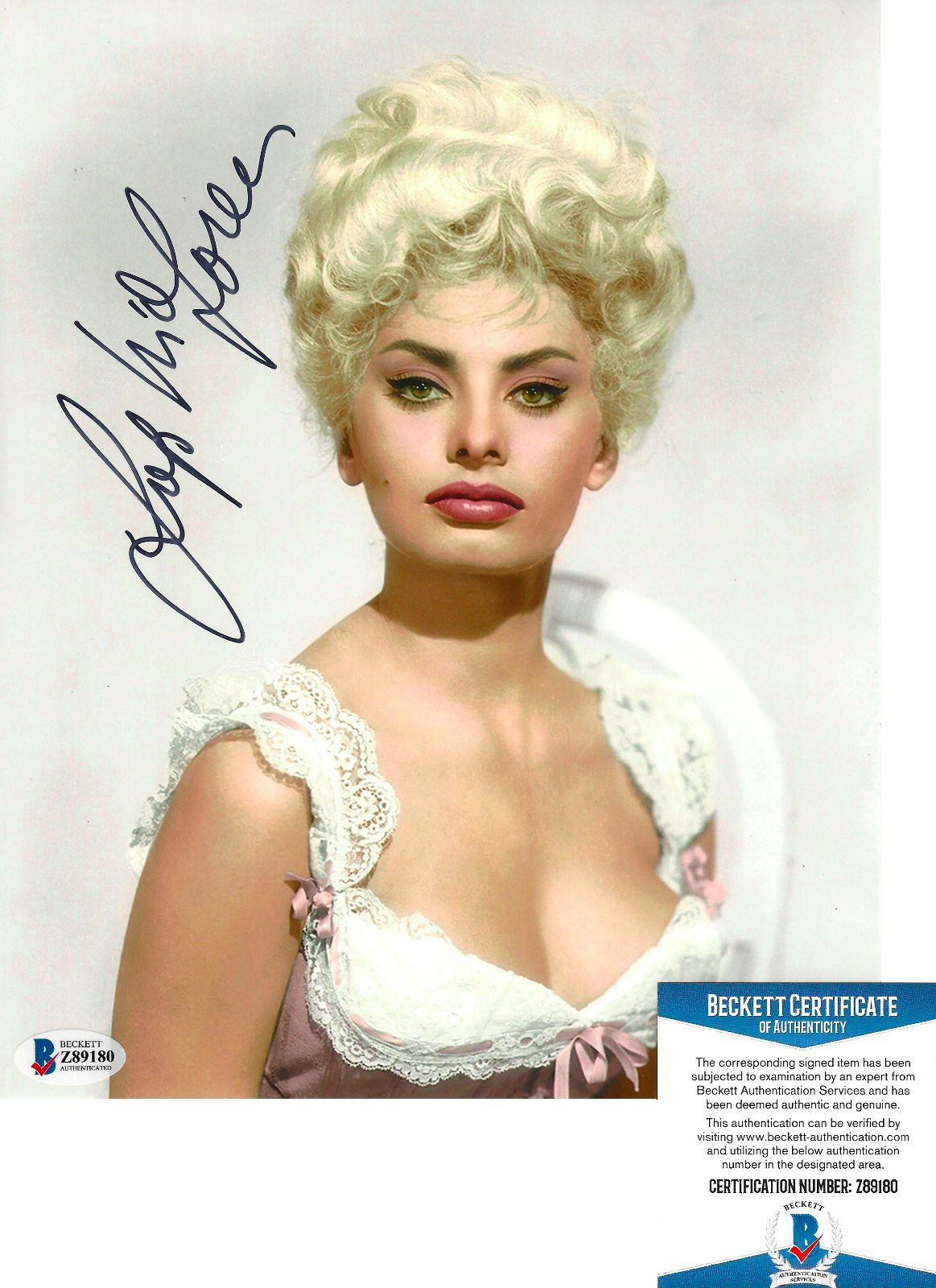 SOPHIA LOREN SIGNED 8x10 MOVIE Photo Poster painting 5 ITALIAN SEXY ACTRESS BECKETT COA BAS