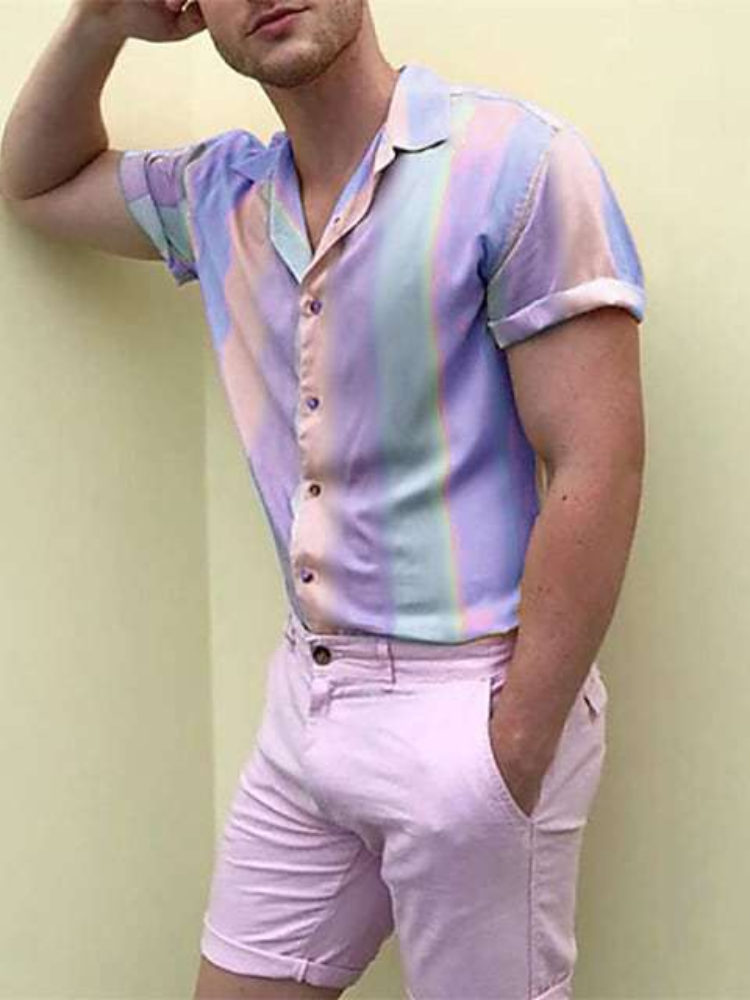 Hawaiian Rainbow Men's Short Sleeve Lapel Shirt