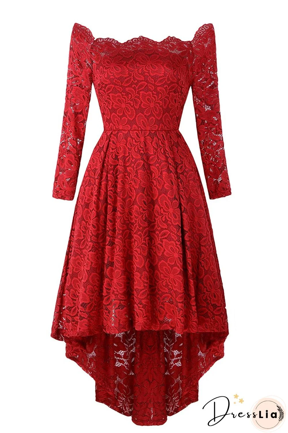 Purple Off-the-shoulder Scalloped High Low Prom Dress