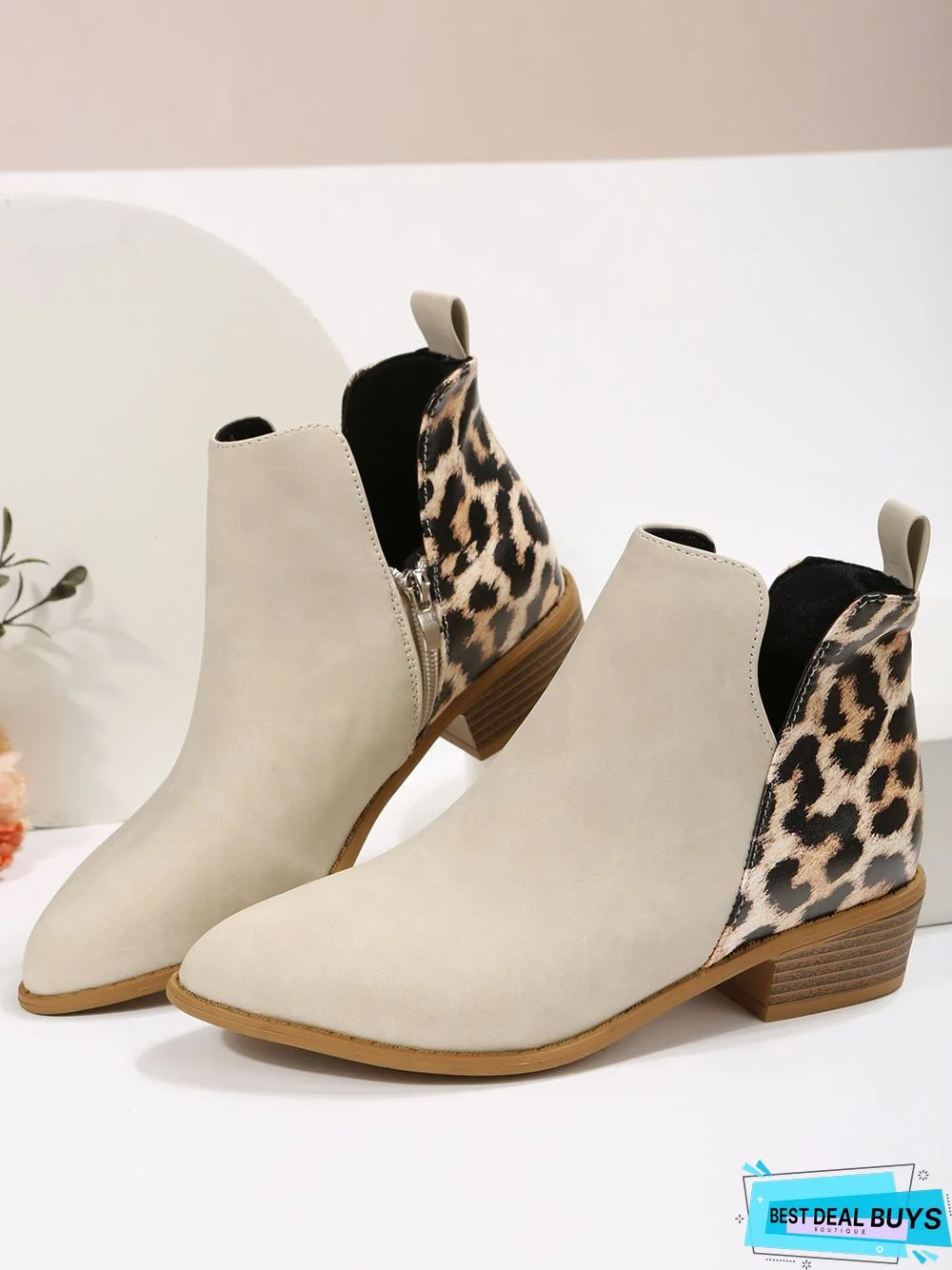 Leopard Khaki Casual Ankle Boots