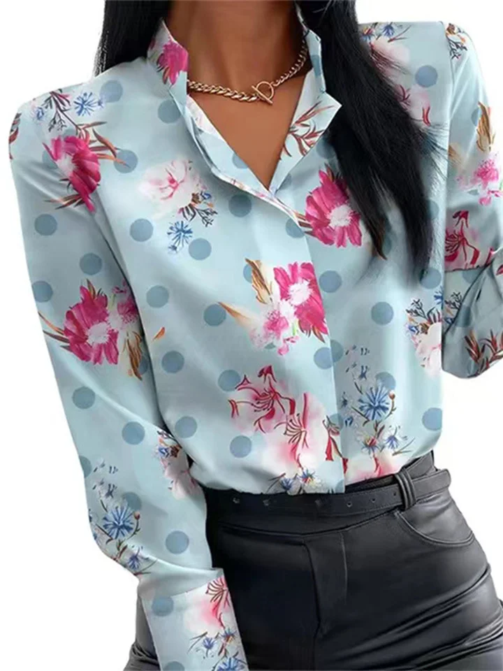 Spring and Summer Women's Large Loose Ladies Shirt Sleeve Single-breasted Ice Silk Wrinkled Shirt Printed Tops Women Long-sleeved Bottoming Shirt