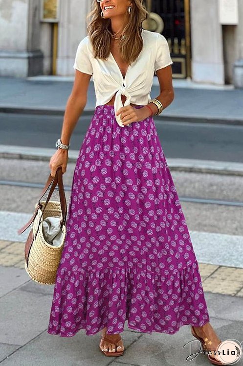 Meridress High Waist Printed Maxi Ruffle Swing Skirt
