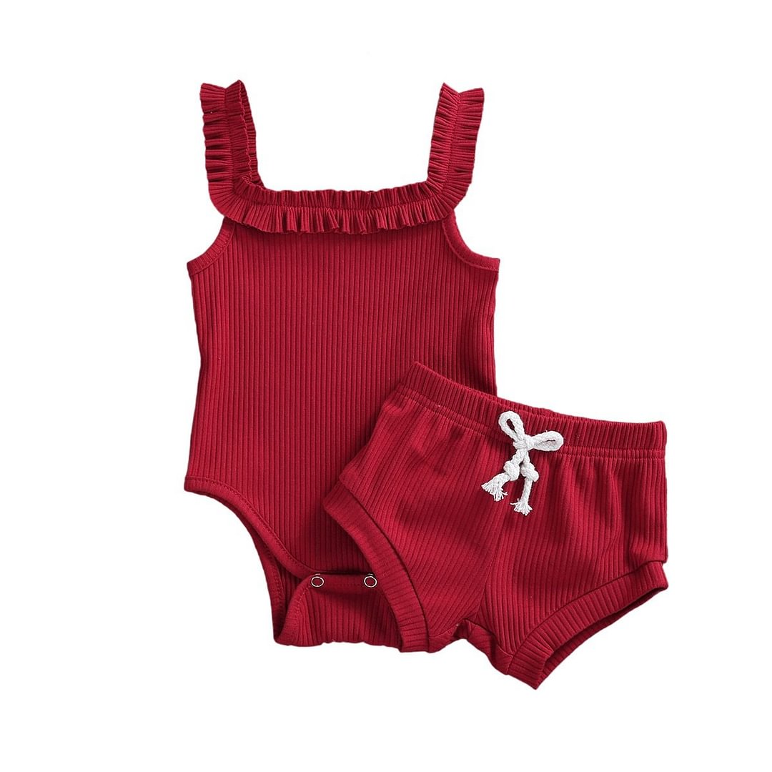 2020 Baby Summer Clothing Casual Baby Girls Solid Color Clothes Sleeveless Ribbed Romper + Pants 2 Pieces Summer Short Sets