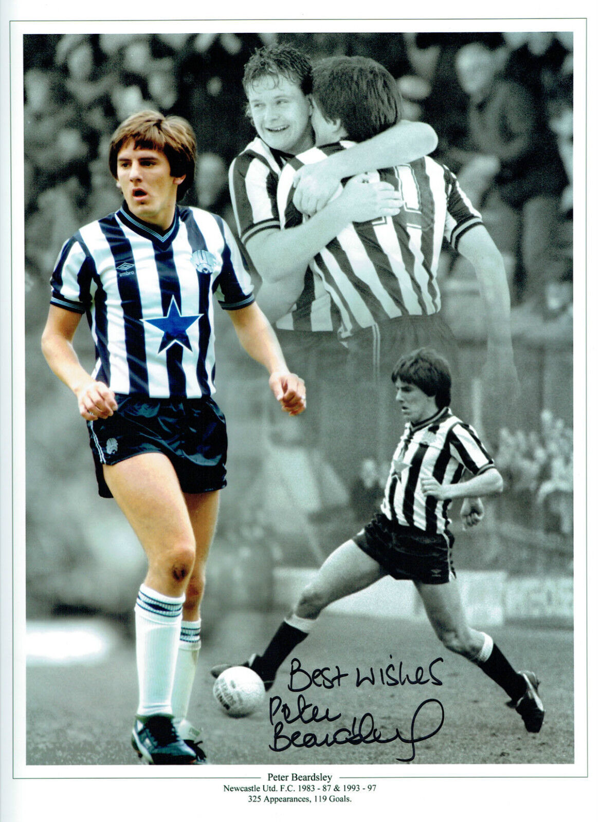 Peter BEARDSLEY Signed Autograph 16x12 Newcastle Utd Montage Photo Poster painting AFTAL COA