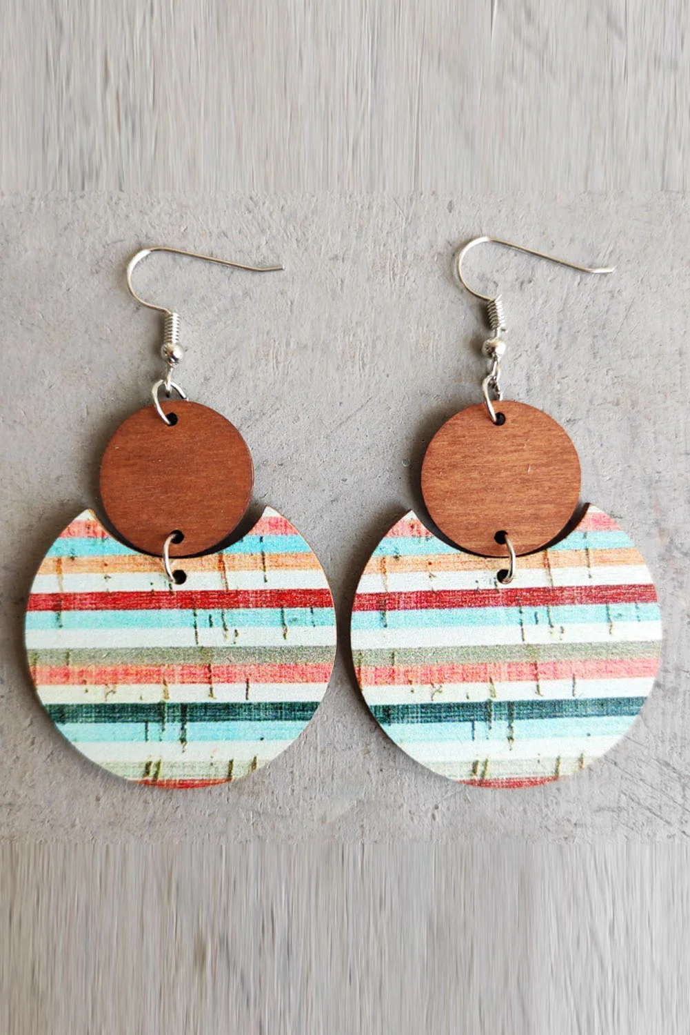 Multicolor Boho Striped Print Wood Drop Earrings | IFYHOME