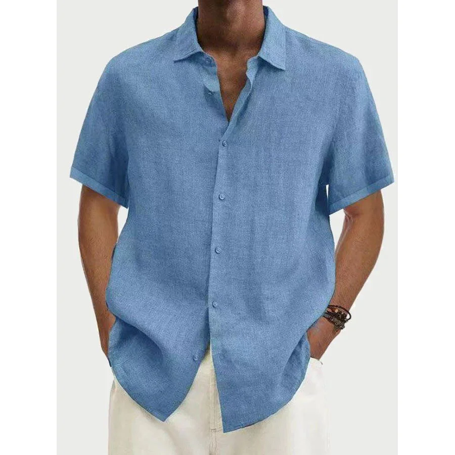 Men's Casual Short Sleeve Cotton Linen Shirt-inspireuse