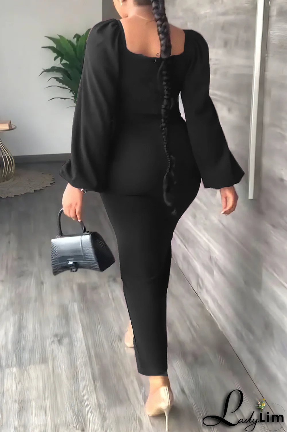 Sky Blue Fashion Solid High Opening Square Collar Pencil Skirt Dresses