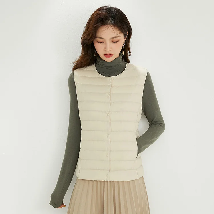 Woherb 2024 New Autumn And Winter Light Down Jacket Vest Female Warm Slim Inside The Vest Vest White Duck Velvet-Outfit Ideas