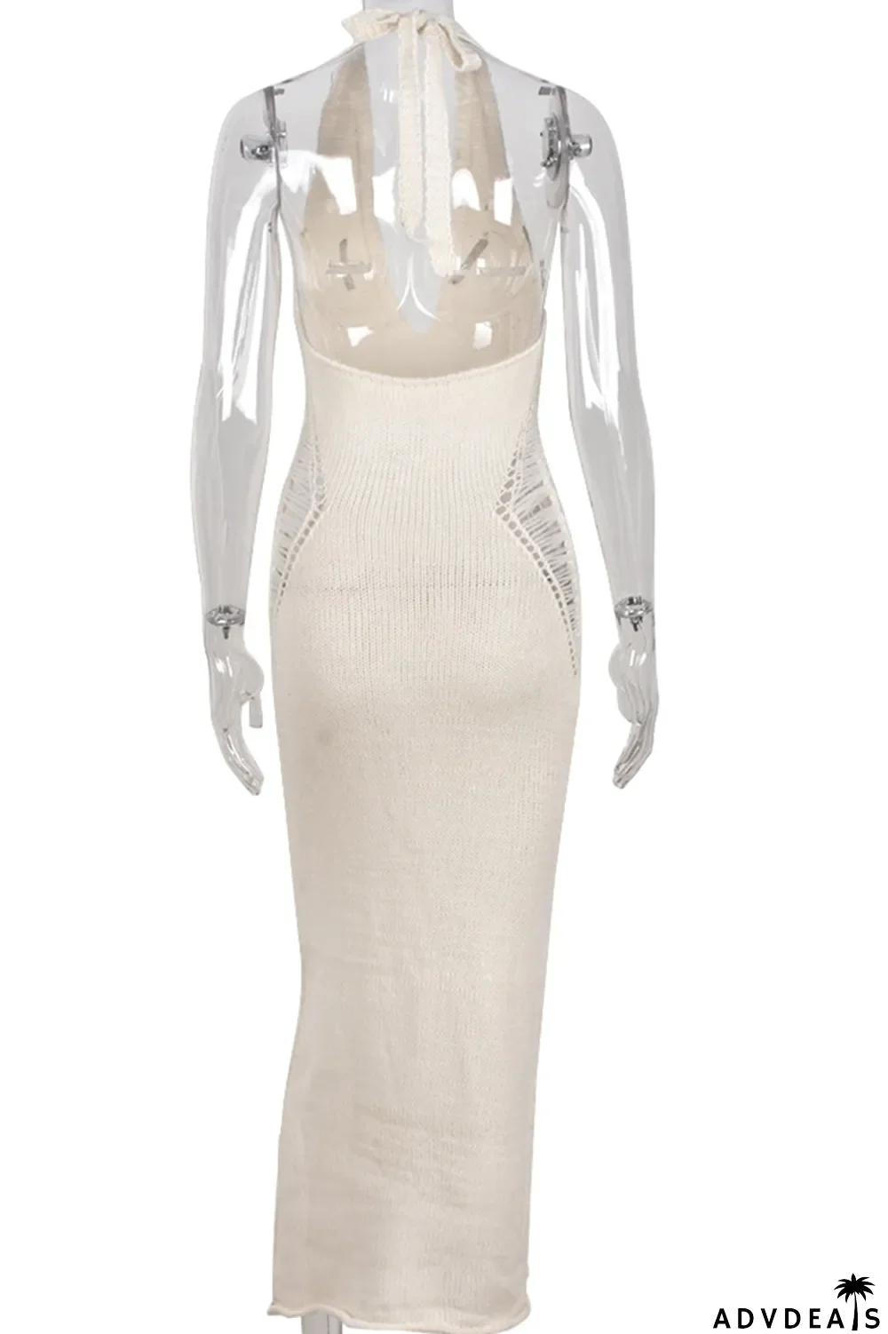 Apricot Sexy Solid Ripped Halter Pencil Skirt Dresses