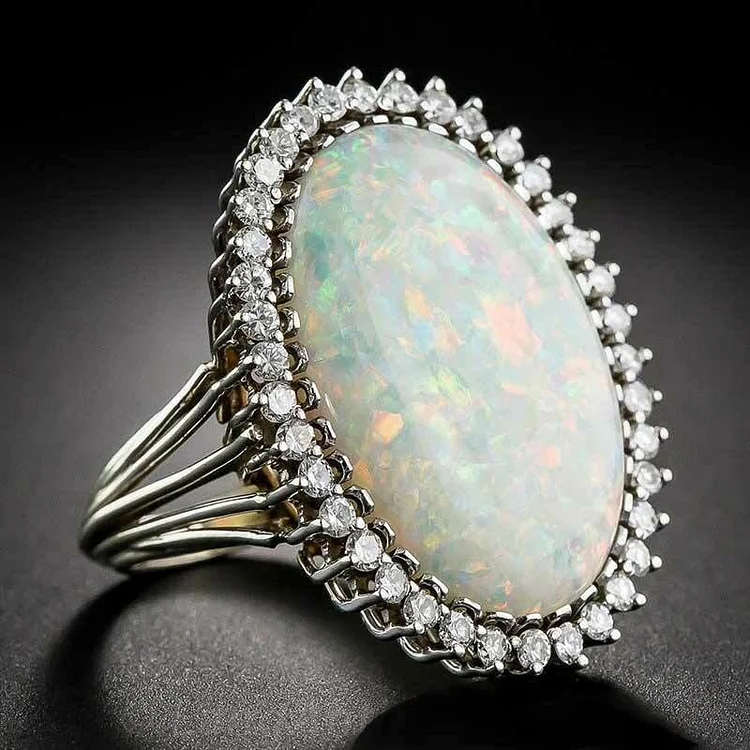 Olivenorma Oval White Opal Wedding Ring