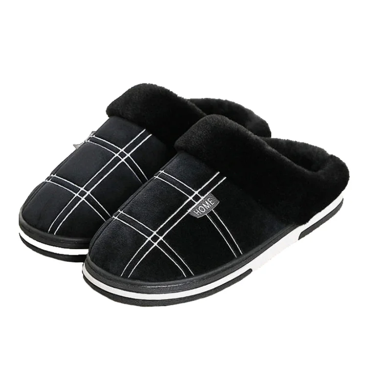 Gingham Suede Warm Slippers For Men Winter Slides Radinnoo.com