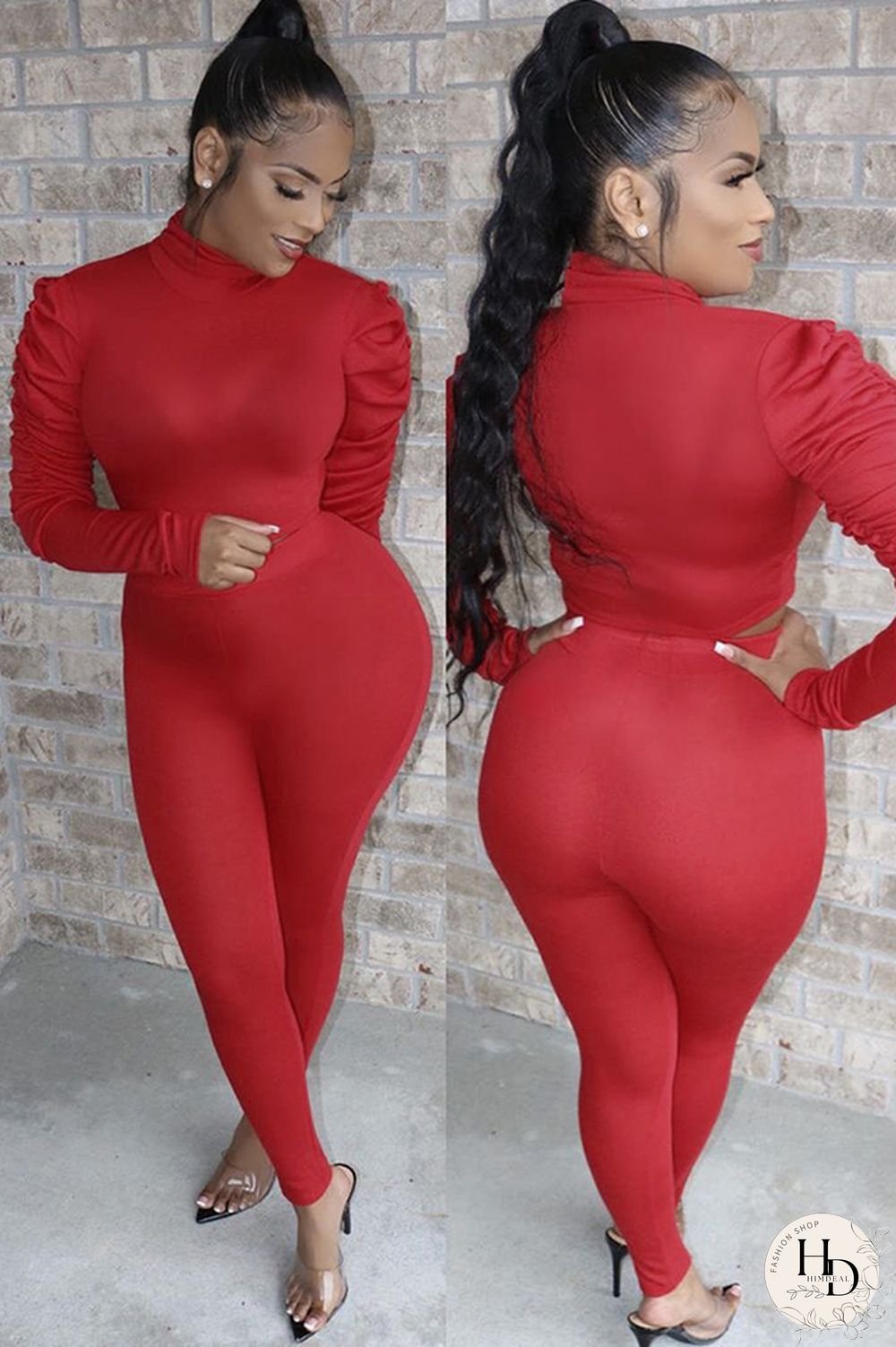 Black Polyester Casual Two Piece Suits Solid pencil Long Sleeve Two-piece Pants Set