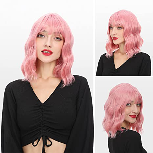 Jewtribute Hair®|Pink Short Natural Wave Good Quality Synthetic Wigs 