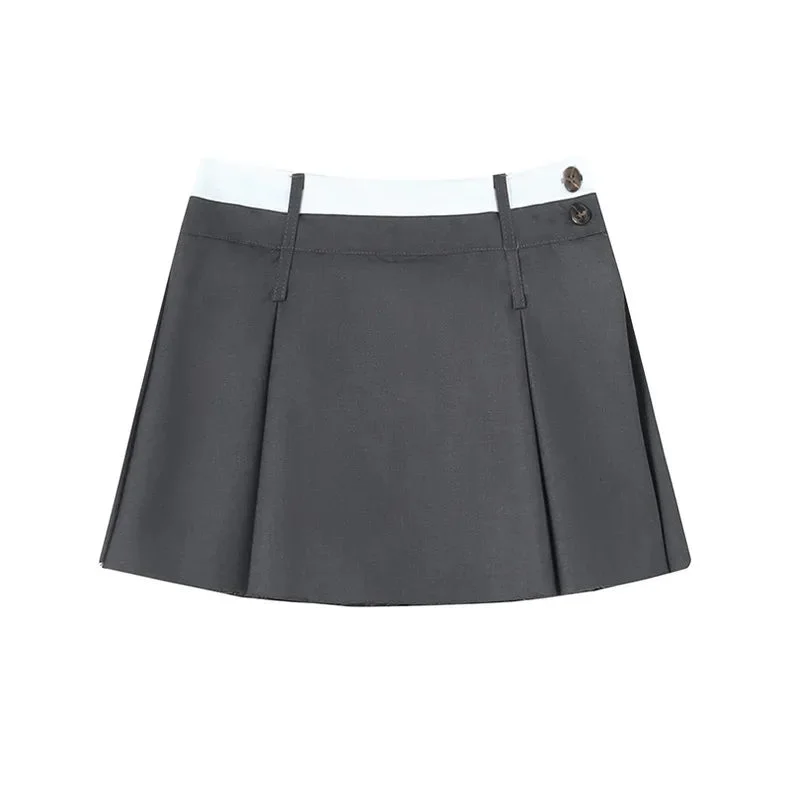 Huibahe Y2k Streetwear Pleated Skirt Women Korean Fashion Low Waist A-line Patchwork Sexy Mini School Skirt Shorts Gyaru