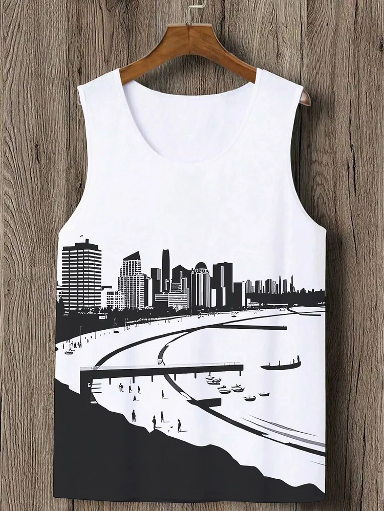 Men's Hawaii Leisure Vacation Urban Landscape Print Tank Top