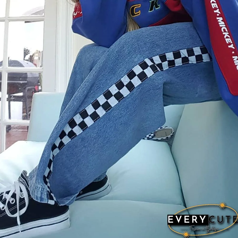 Women's Casual Color Matching Black And White Plaid Print Trousers