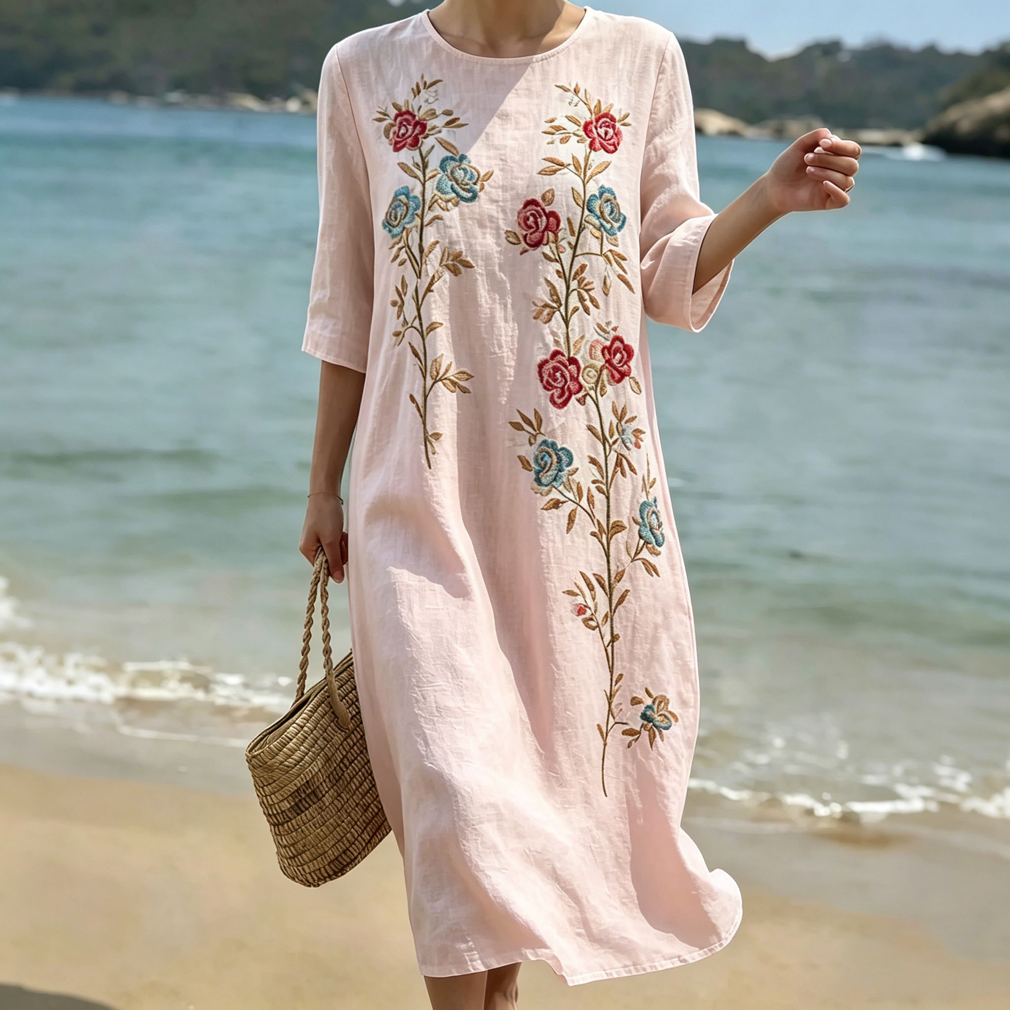 Women's Floral Art Print Round Neck Dress elevenforest