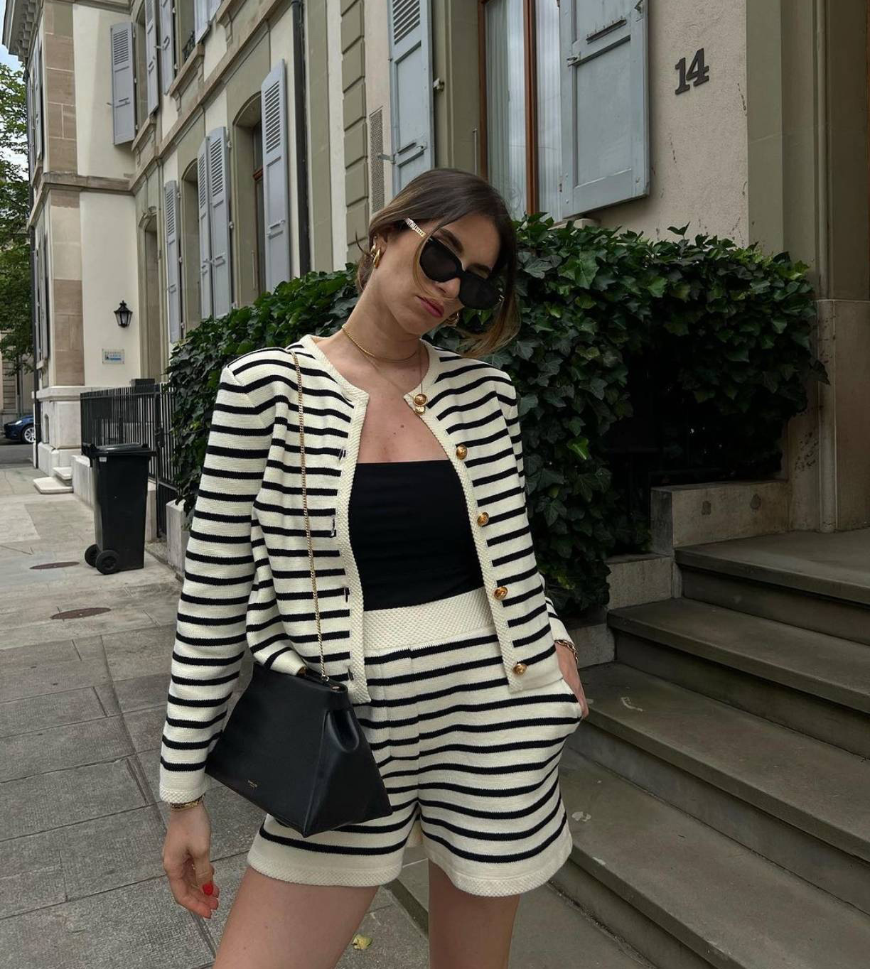 Ootddress Striped Knit 2 Piece-Set Shorts Women Fashion Zebra Printed Cardigan And High Waist Patchwork Shorts Sets Knitwear Outfits