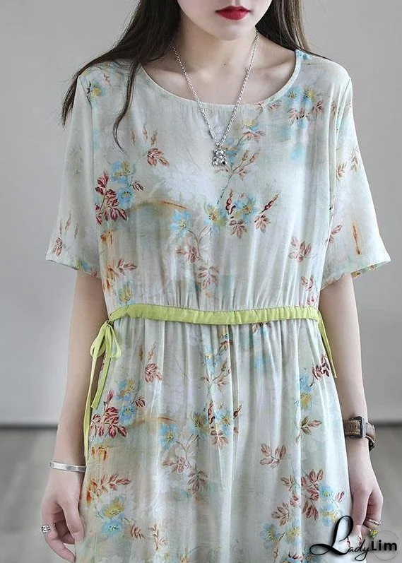 Italian Light Green Drawstring Patchwork Print Summer Cotton