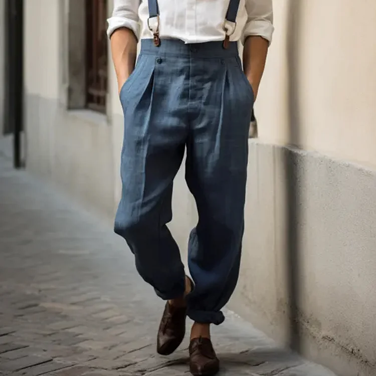 Men's Casual Linen Suspenders Pants
